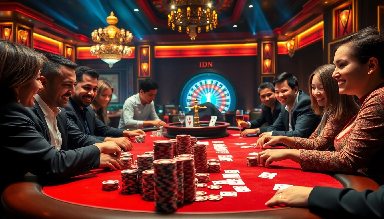 Experience the excitement of pokergacor with players competing at a luxurious casino poker table.