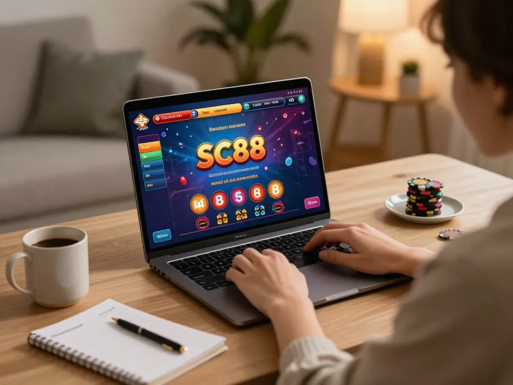 Engaging in online gaming at SC88, showcasing casino interface and fun atmosphere