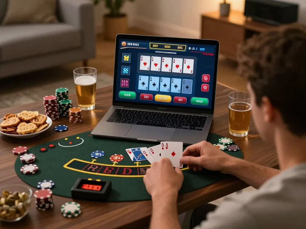 S666-bm player engaging in lively online blackjack game with strategic focus