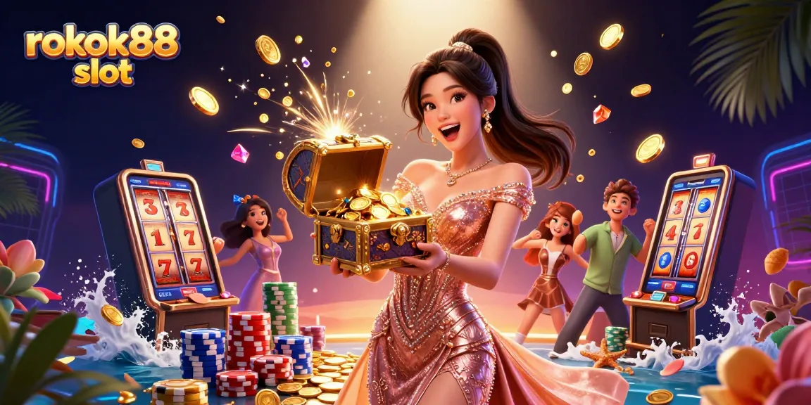 Experience the excitement of the rokok88 slot with dazzling treasures and vibrant casino elements.