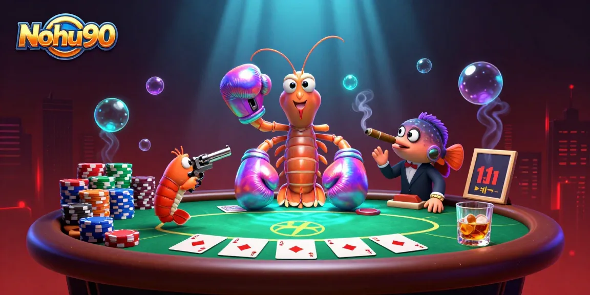 Nohu90 showcases an exciting poker scene with vibrant characters and dynamic casino elements.
