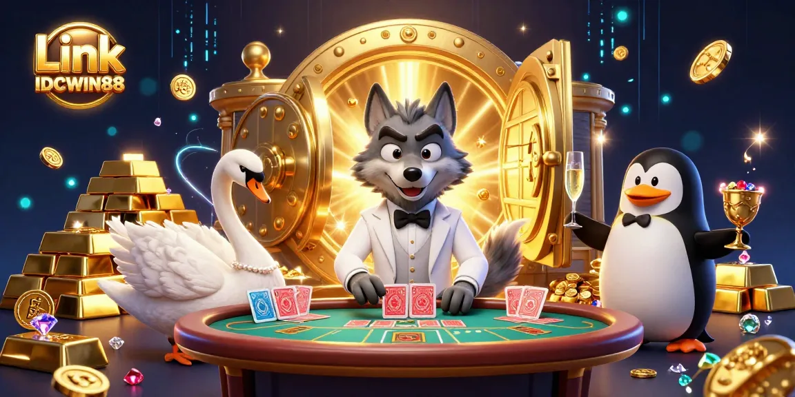 Experience excitement with Link IDCWIN88 as a debonair wolf, elegant swan, and sophisticated penguin engage at the baccarat table.