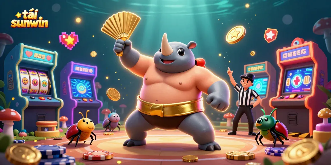 Engage in gaming adventures with tải sunwin, featuring vibrant casino elements and a lively beetle scene.