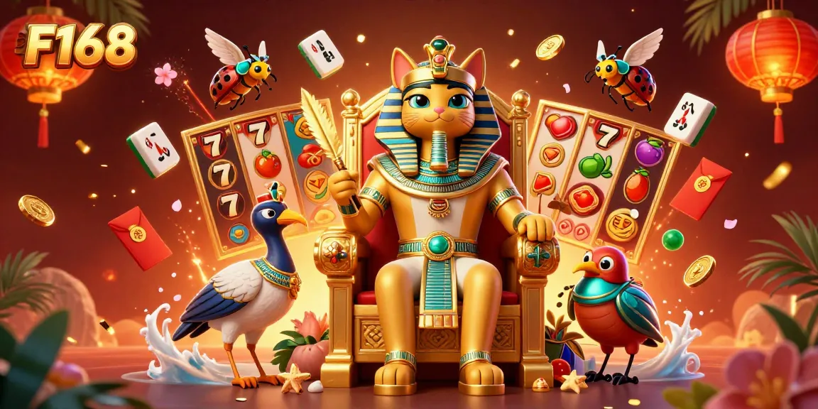 Engage with F168's vibrant casino atmosphere featuring 3D characters and dynamic gambling elements.